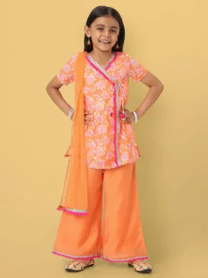 Nautinati Girls’ Printed Chanderi Kurta Set with Dupatta